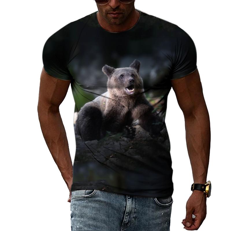 Летняя мода, креативный образ, мужская футболка с круглым воротником, топы с короткими рукавами, панда, белый медведь, драгоценный мир, король леопарда