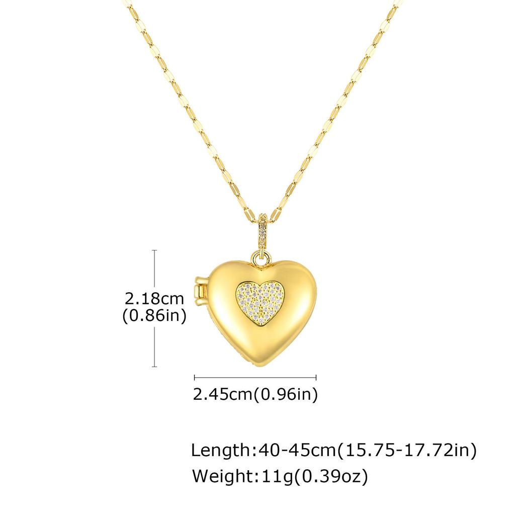 Gold-Tone Women's Copper Heart Locket Necklace with Stainless Steel Chain