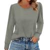 Women's Fashion Casual Long Sleeve Solid Color Shirt Women's Round Neck Tops