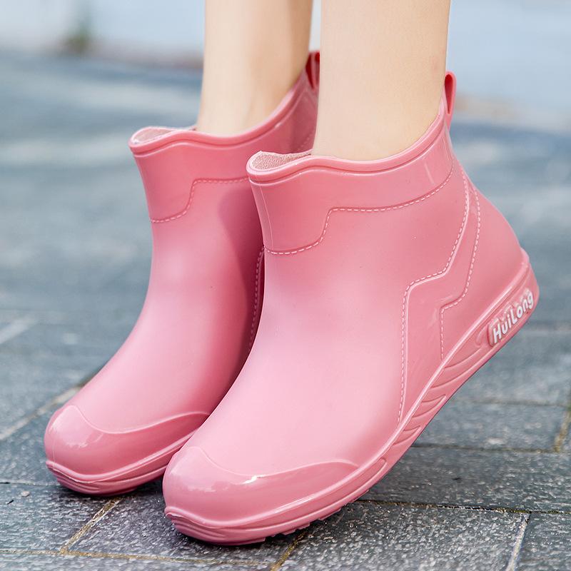 Rain Shoes Women's Fashion Outer Wear Summer Outer Wear Short Rubber Shoes Velvet Waterproof Rubber Shoes Girls Wear-resistant Rain Boots