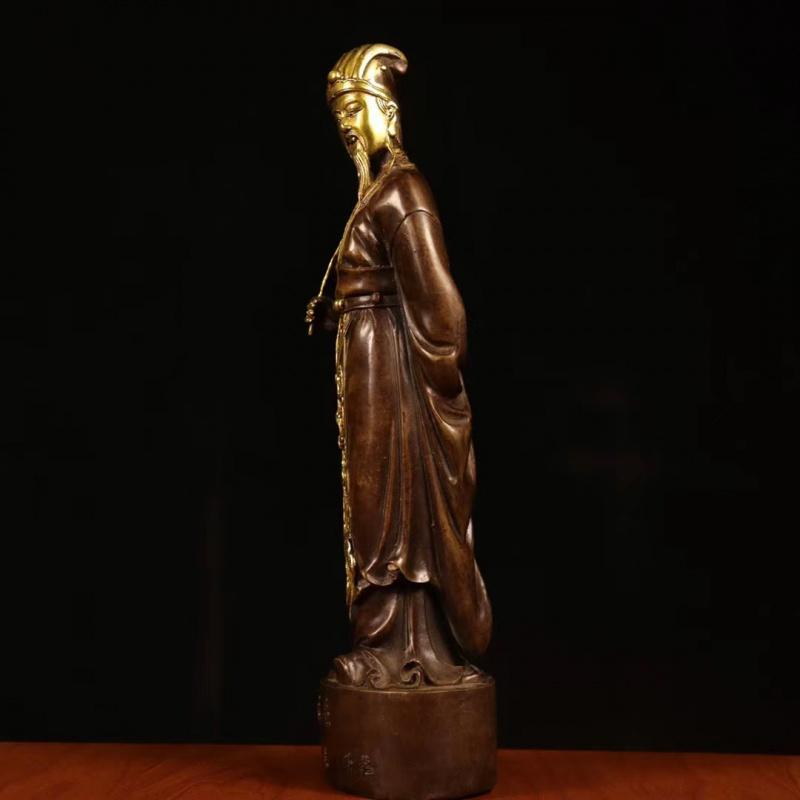 Латунная фигурка Лян Мастер Удун Чжугэ Кунмин Бронзовая статуя Домашний декор Благоприятное ремесленное изделие Подарок Офисное украшение