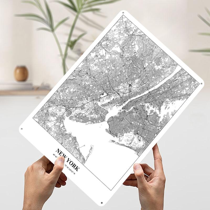 Detailed Map of New York City Printing Poster Customized Retro Wall Art Vintage Metal Signs for Room Decoration Aesthetic House