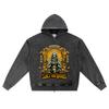 DTG Print Knitted Denim Zip-Up Hoodie Sacrilegious Brother Print Zipper Hoodies  