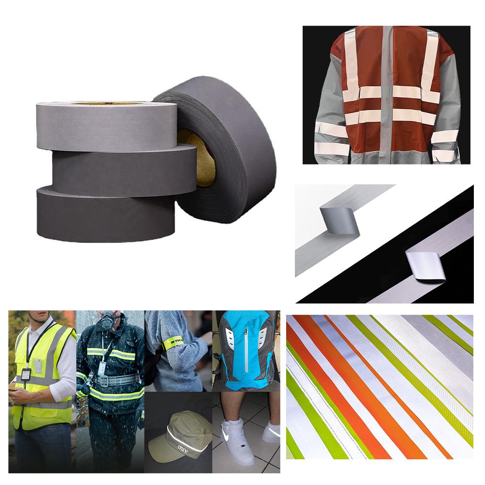 Cinta Reflectante De Poliéster 5cm Sew-on Reflective Tape Silver Grey Reflective Fabric for Safety Vest Manufacturers