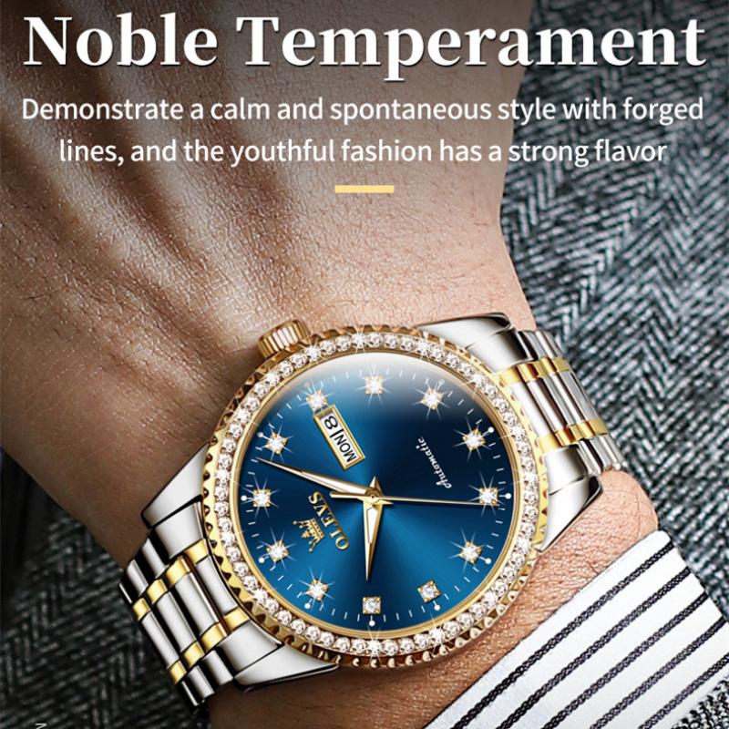 OLEVS Мужские часы с бриллиантовым циферблатом, деловые светящиеся механические часы, элитные часы