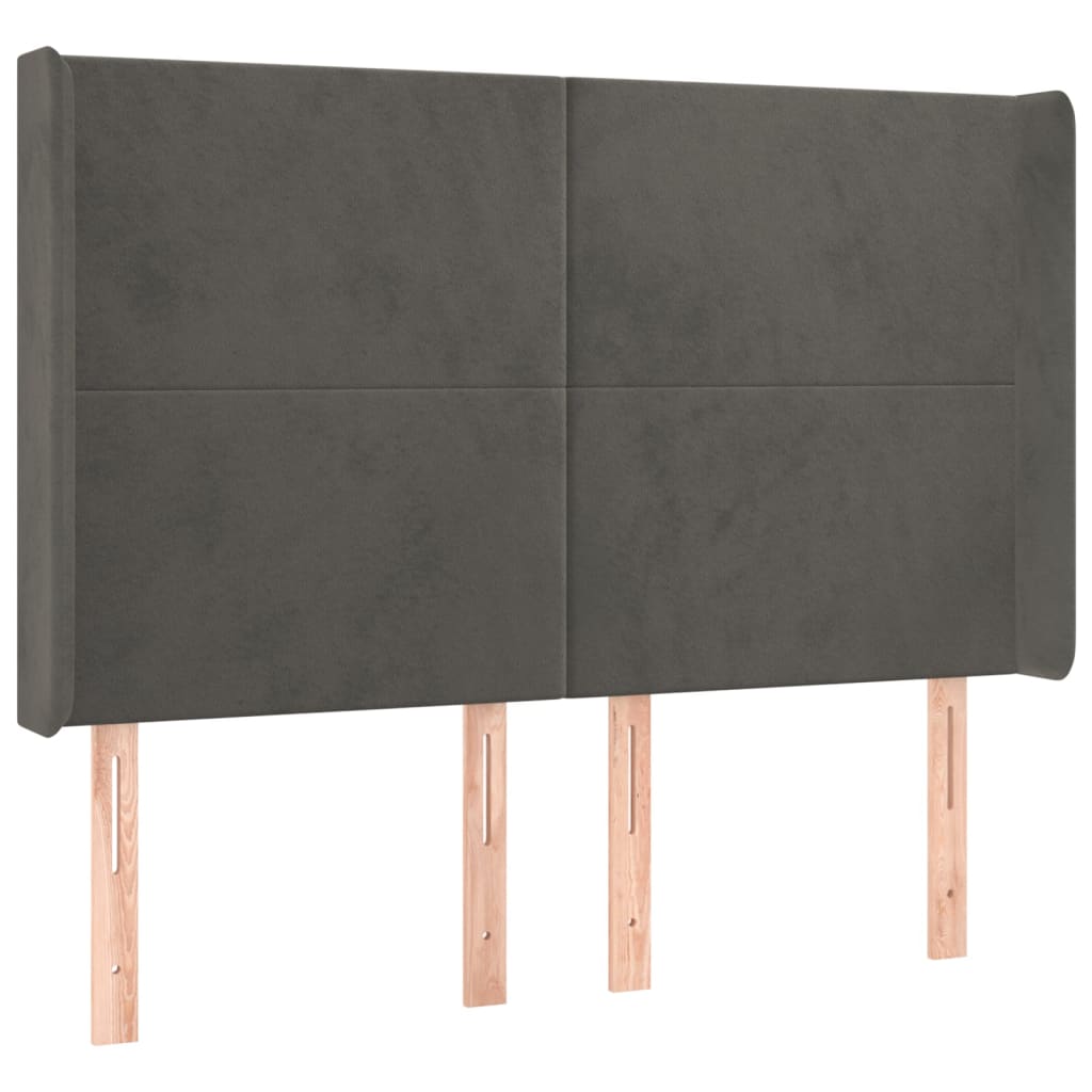 Box Spring Bed with Mattress & LED Dark Gray 140 x 190 cm Velvet