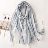 Yitao Women's Cotton & Linen Feel Tassel Shawl - Bali Yarn Striped Silk Scarf for Spring & Summer