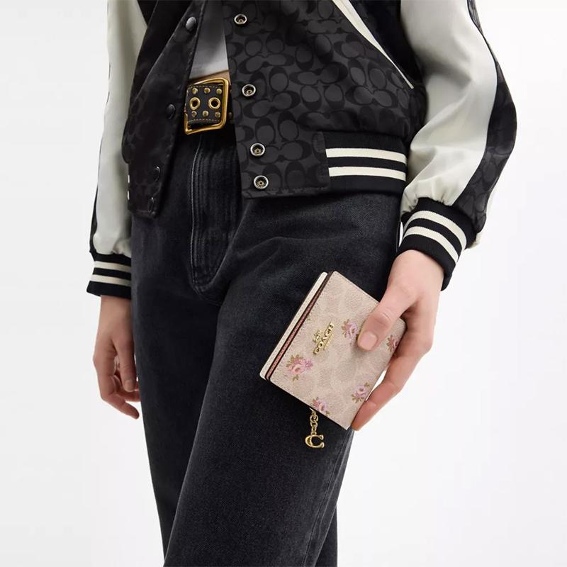 New COACH Snap Wallet Coated Canvas Wallet Mini Women's Gold & Sand CAR14-IMSAS