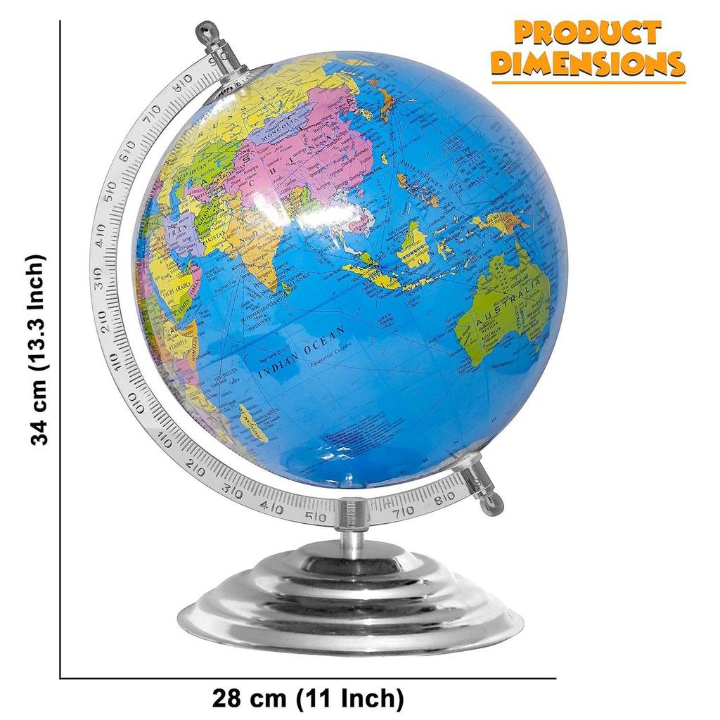 Educational Globe - 13 Inch Height Metal Base With India Political Map (70 X 100 Cm) - World Globe for Home and Office Decor, Gift Item, Show Piece