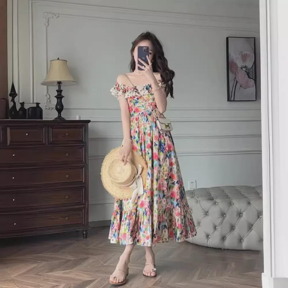 Летнее дизайнерское платье на одно плечо с цветочным принтом 2023 года