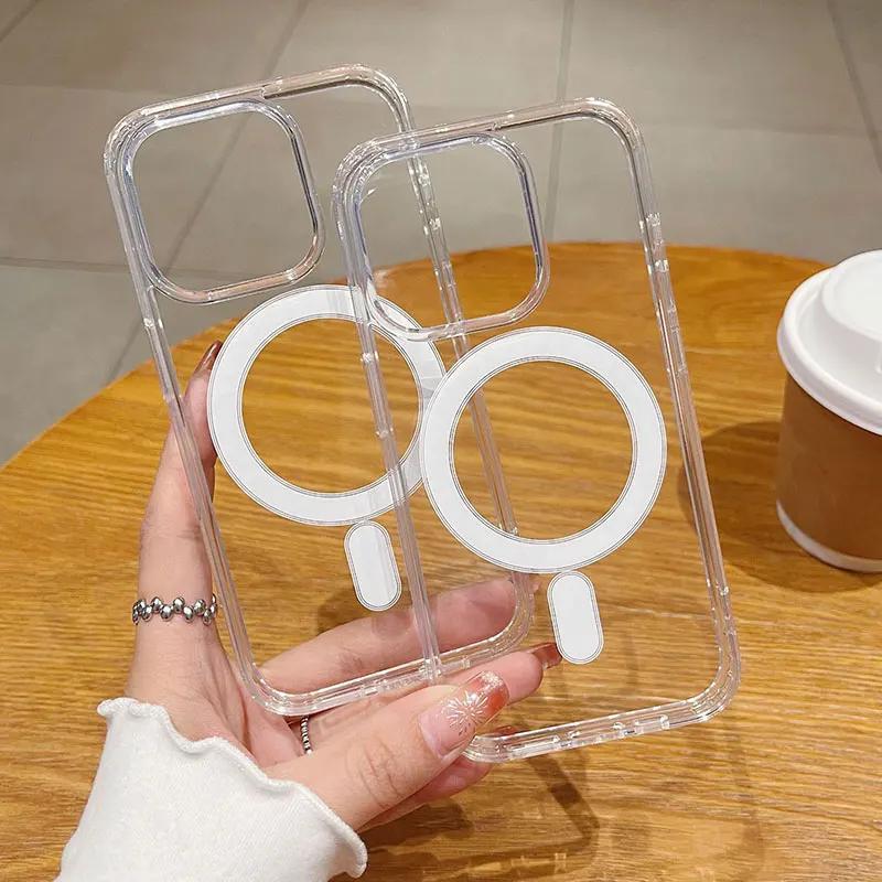 Роскошный магнитный беспроводной чехол для Magsafe для iPhone 17 16 15 14 13 12 11 Pro XR XS Max Plus Mini Прозрачная задняя крышка