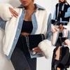 Fashion Women Casual Plush Patchwork Cardigan Outerwear Denim Jacket Coat