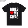Girls Love My Swag Short-sleeved T-shirt American Funny Fun Letter Graffiti Casual Men and Women Couple Heavy Plus Size Top
