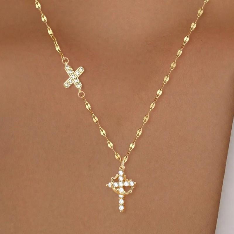 Cross Shape Letter Necklace Women Gold Plated Copper Pendant Versatile Fashion Jewelry