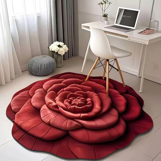Floral Plush Floor Mat Non-Slip Absorbent Diatomaceous Earth Rug 3D Visual Flower