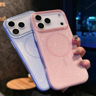 Магнитный чехол для телефона для iPhone 11 12 13 16 17 Pro Max Air 14 15 16 Plus Magsafe Блестящий чехол с блестками для беспроводной зарядки