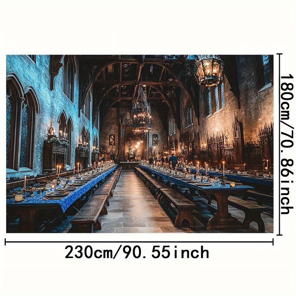 2D flat, 1pc 2D flat banner background cloth - a magical and mysterious castle banquet hall scene background