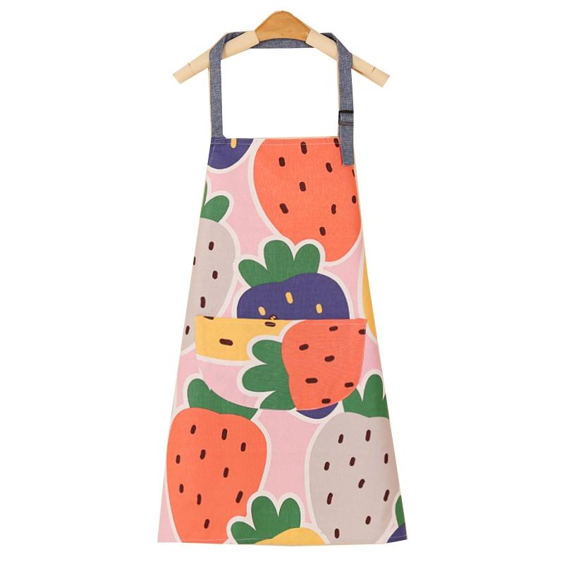 Cartoon Pattern Cotton Apron with Large Front Pocket No Sleeve Hanging Neck for Men Women Unisex Adjustable Kitchen Cooking