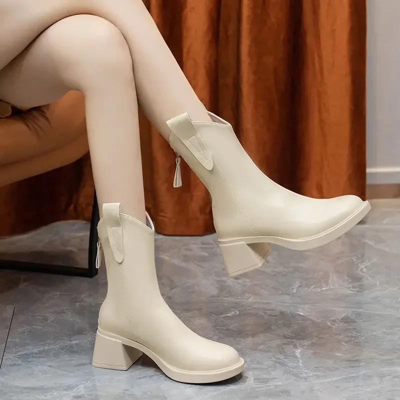 Модные водонепроницаемые ботильоны Черные Зима 2024 Ботильоны для женщин Шикарные и элегантные Горячие ботинки PU Высокое качество Y2k Распродажа Женская короткая обувь