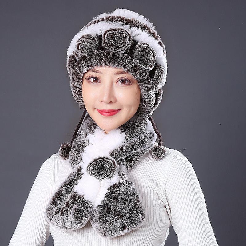 Fur Hat Female Winter Rex Rabbit Hair Middle Old Lady Warm Grandma Hat Mother Hat Old Man Hat Hair Scarf