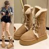 Platform Women's Boots  Winter Short Plush Warm Snow Boots High Top Lace Up Ladies Mid-calf Boots Fashion Casual Flats Shoes
