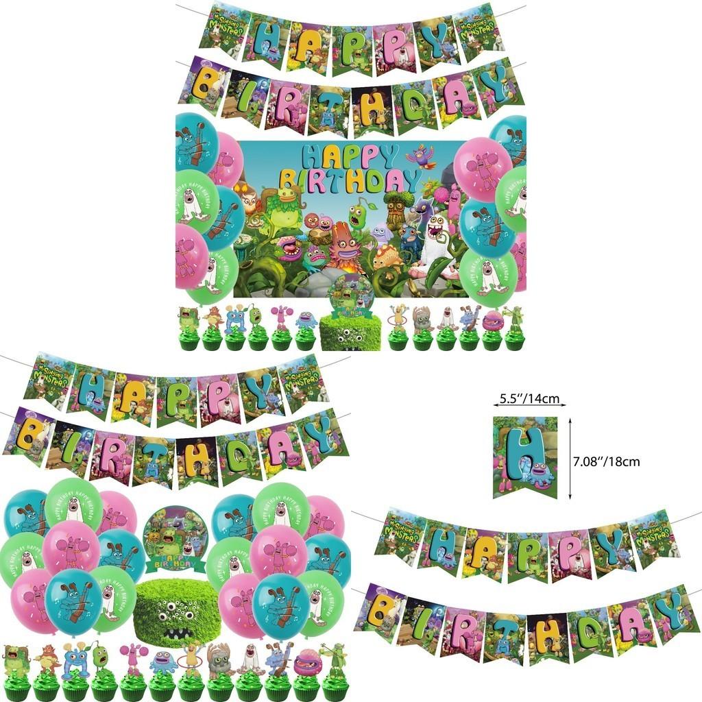 Красочный Монстр Музыкальный Концерт Украшения для Вечеринки по Случаю Дня Рождения Лесное Существо Вымпел Баннер Воздушные Шары Топперы для Торта