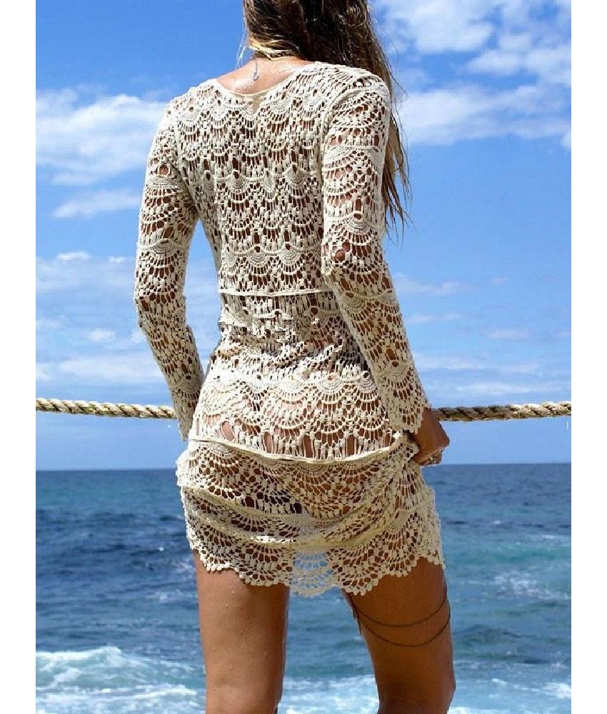 Сексуальная пляжная накидка крючком, белый купальник, платье, женский купальный костюм, пляжная туника