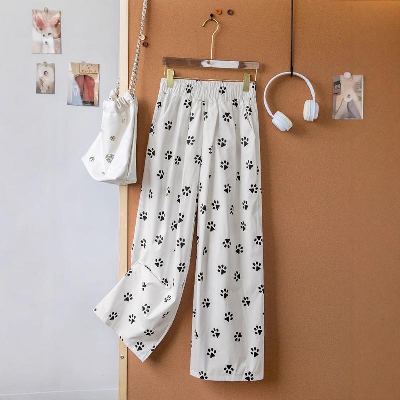 Белые брюки-палаццо из молочного фу с принтом собачьих лап, женские летние тонкие новые маленькие драпированные брюки из ледяного шелка Ямамото