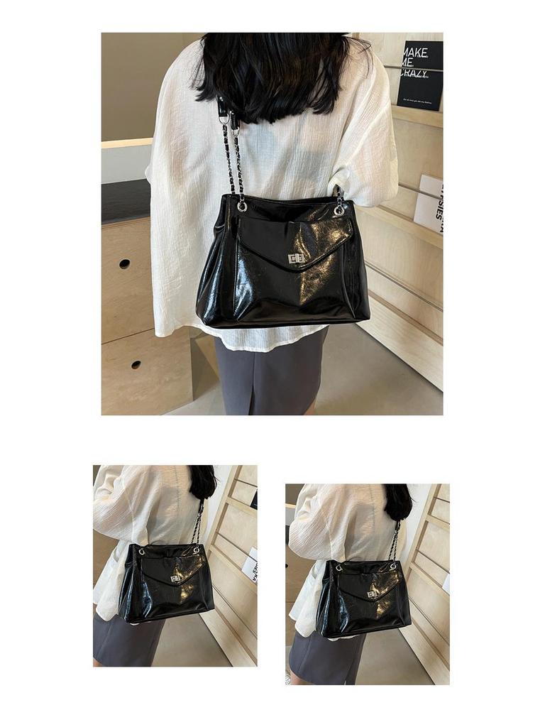 Женская мягкая лакированная сумка-тоут из искусственной кожи с цепочкой и отделениями - Мода весна/лето 2024
