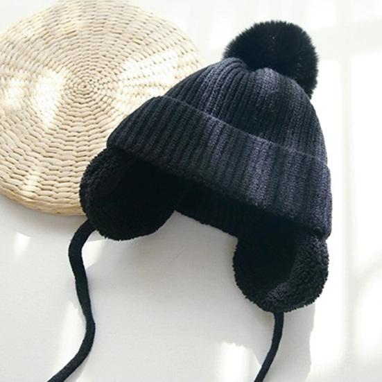 Yousheng Children Hat Thickened Wool Knit Hat with Pom-Pom Ball Decor Extended Ear Flaps Design Fleece Lining Warm Winter Hat