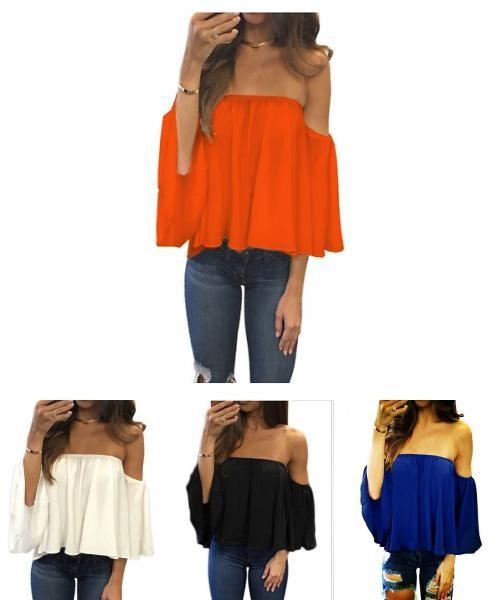 Premium Quality Fashion Women's Summer Off Shoulder Long Sleeve Casual Blouse