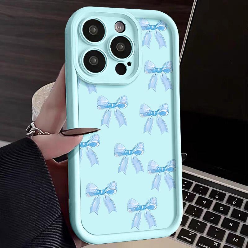 Мягкий чехол с однотонным бантом для iPhone 16 Pro Max 15 Pro 14 13 12 11 XS XR 8 7, матовый силиконовый противоударный чехол для защиты линз из ТПУ