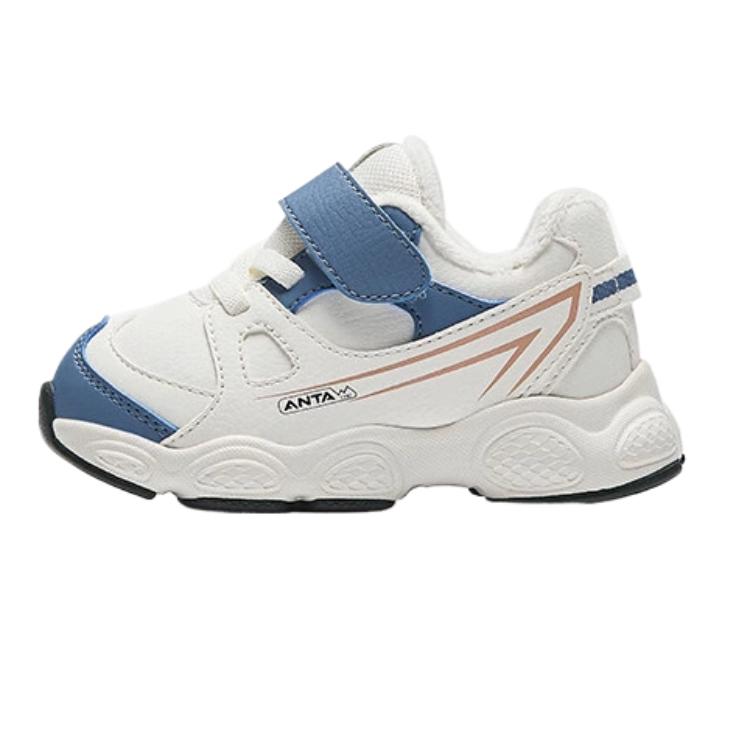 Anta Kids Synthetic Leather Comfortable Soft Sole Non-Slip Warm Low-Top Walking Shoes Baby Shoes Ivory-White Dusty-Blue 312440070N-1