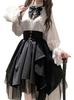 WANSHIX Готическая блузка с длинным рукавом и лентами и юбка из тюля Милая принцесса Мина Зима Черный и Женский комплект из 3 предметов, Лолита, Стиль, Стиль, Весна,