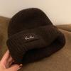 Big head circumference blue knitted wool hat women's autumn and winter thickened warm headgear, cold-proof and small-faced ear protection hat
