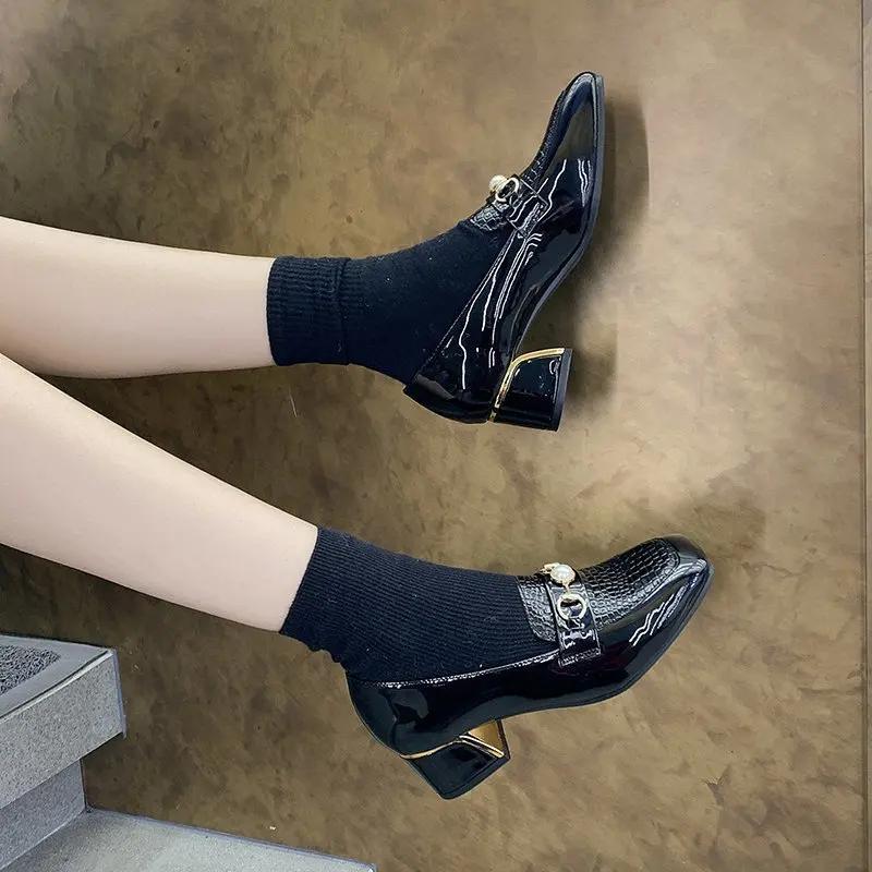 Zapatos De Mujer Women Cute Round Toe Wine Red High Quality Office Square Heel Shoes Lady Casual Black Sexy Party Heels