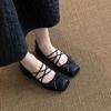 Fashion 2025 Beautiful Bow Slender Strap Mary Jane Shoes Women's Square Toe Square Heel Shoes
