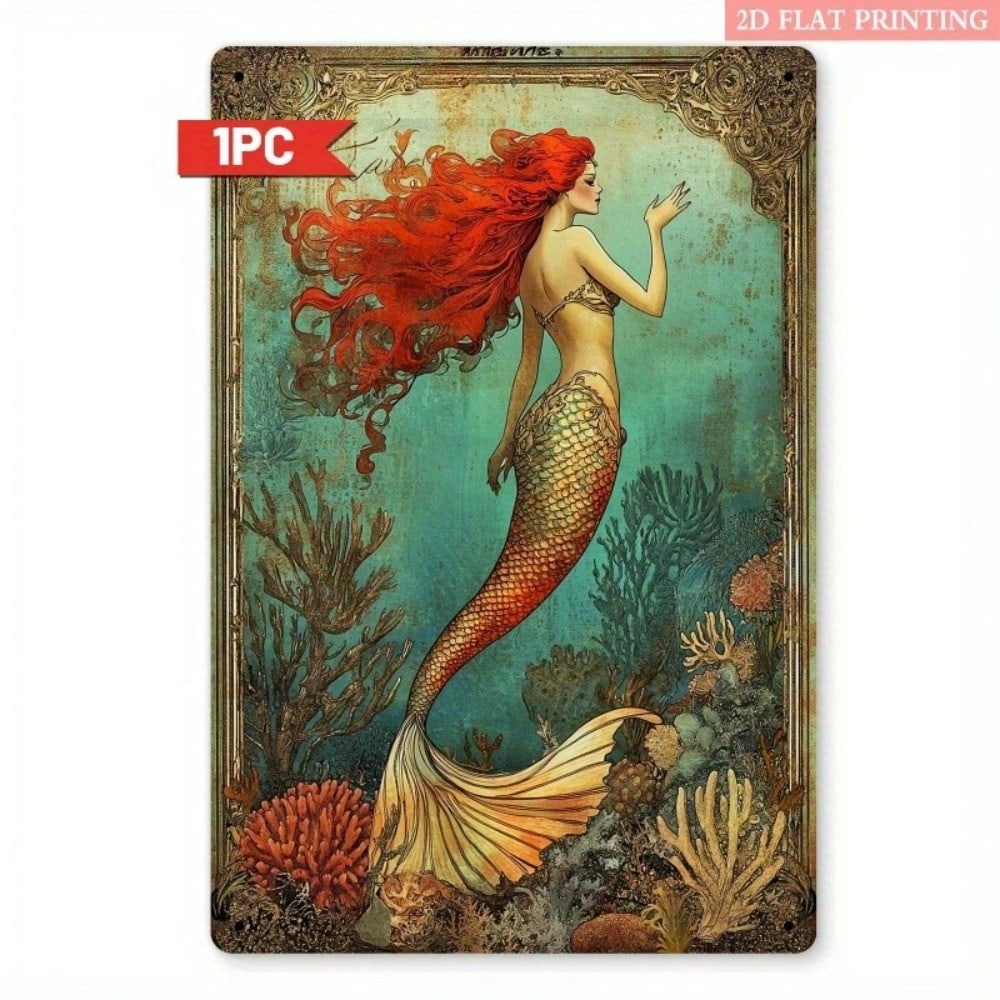 Винтажная жестяная табличка с русалкой, настенное искусство, 8x12 дюймов, ретро, для кафе, домашний декор, металлическая табличка