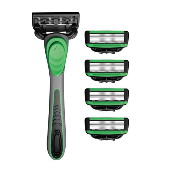 Ручная бритва с 5 сменными лезвиями, 7 слоев лезвий из нержавеющей стали, резиновая ручка, для мужчин и женщин, триммер для удаления волос и бороды, инструмент для бритья