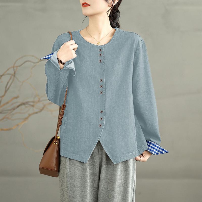 ZANZEA Women Casual Round Neck Loose Long Sleeve Solid Blouse