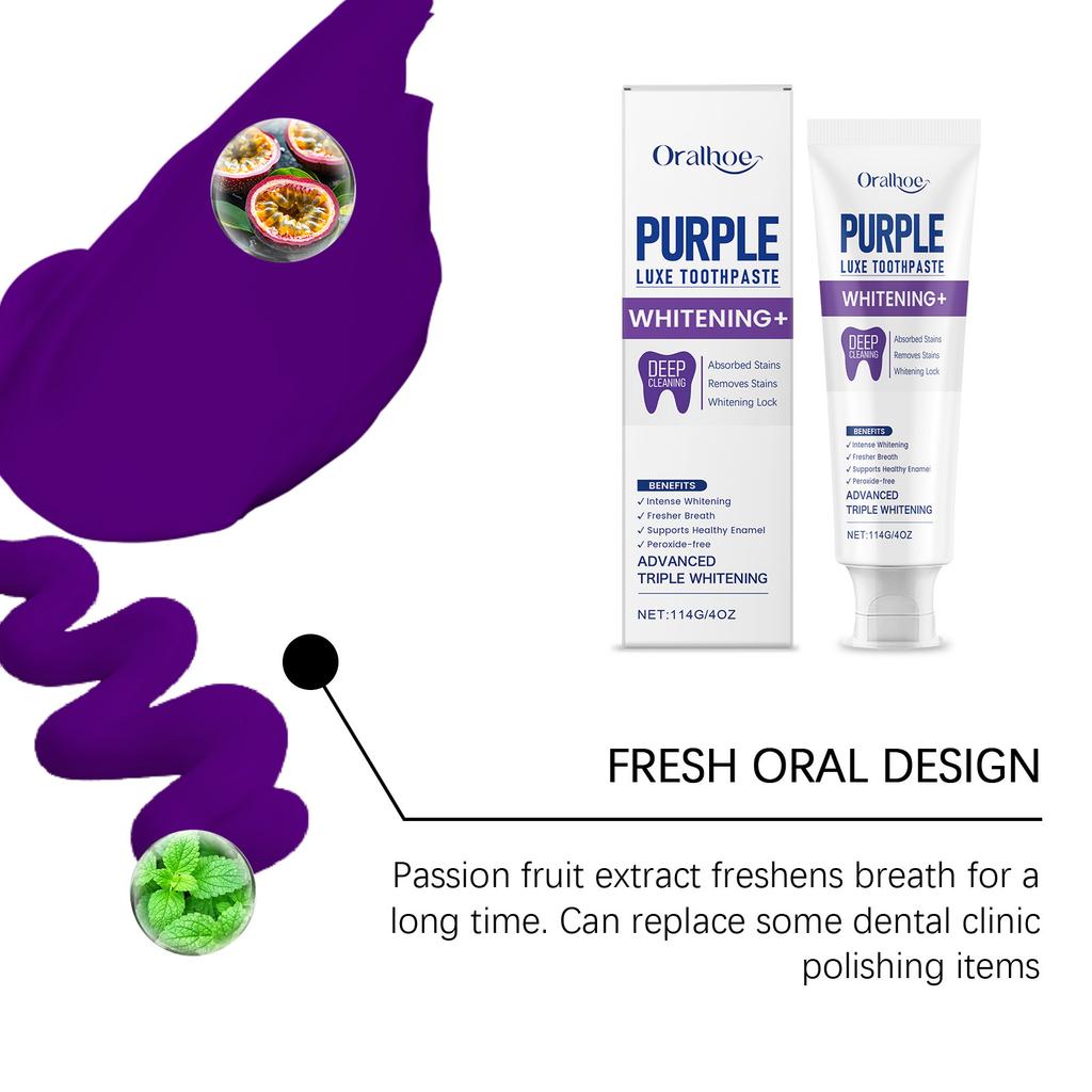 ORALHOE Cleaning Toothpaste Daily Gentle Care Purple Toothpaste Physical Coloring Fresh and Clean