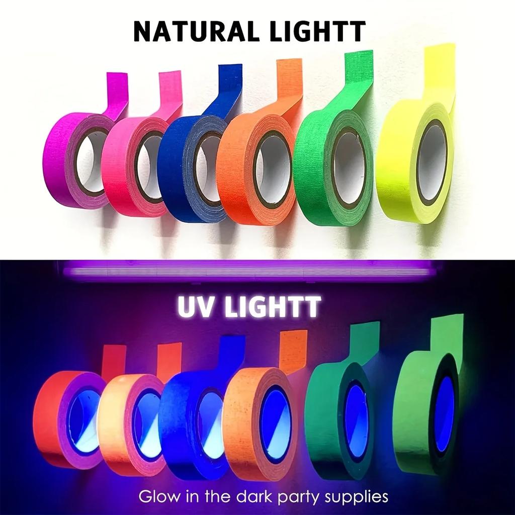 6 Цветов Неоновая Тканевая Лента Гаффера Флуоресцентный Радужный Цвет Вечеринка Неотражающая Светящаяся Под УФ Черным Светом в Темноте Лента