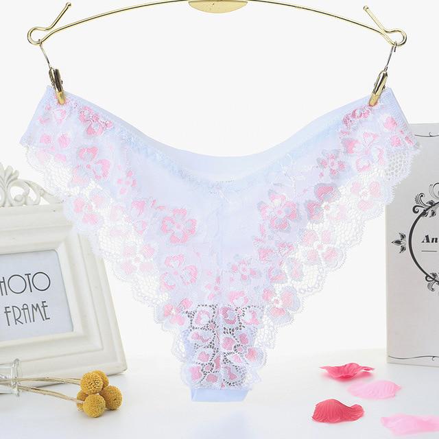 Sexy Printed Panties Women Lace Low-Rise Briefs Breathable Embroidered Underwear Transparent Thong