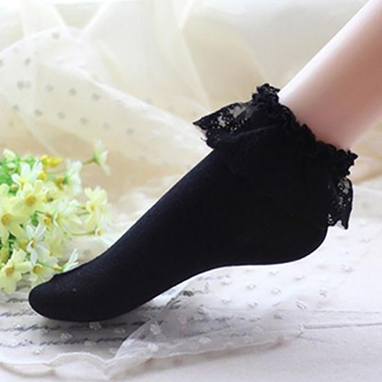 1 Pair Cotton Socks Skin-friendly Colorfast Lace Patchwork Lace Princess Socks for Daily Life