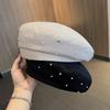 Женский берет со стразами и перламутром, модная весенне-осенняя универсальная шляпа с характером, японская ретро-шляпа с рисунком на лице