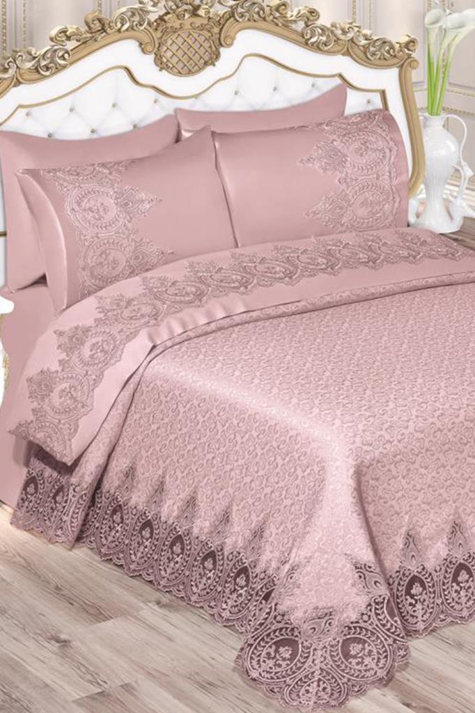 İlayda Покрывало из французской гипюровой парчи Пудра