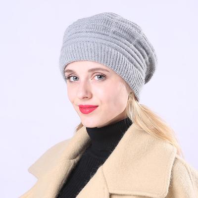 Женский осенне-зимний бархатный толстый вязаный теплый берет, жаккардовая полосатая вязаная милая шапка