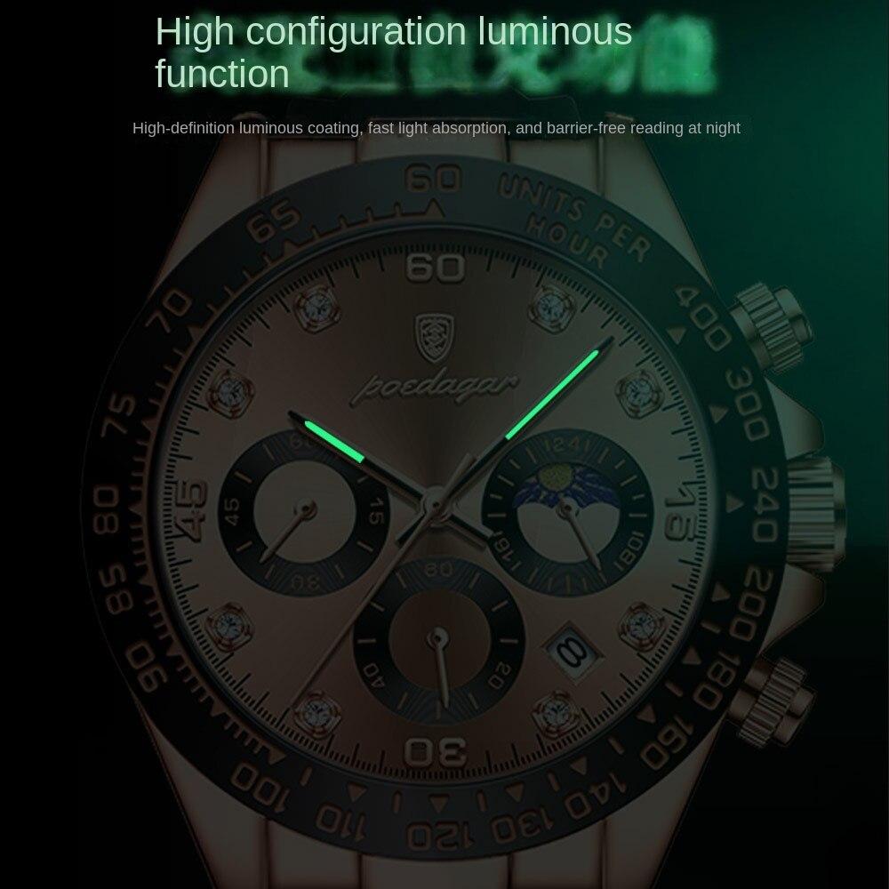 POEDAGAR Новые роскошные мужские часы топ-бренда с коробкой, многофункциональные силиконовые ремешки, модные мужские кварцевые часы