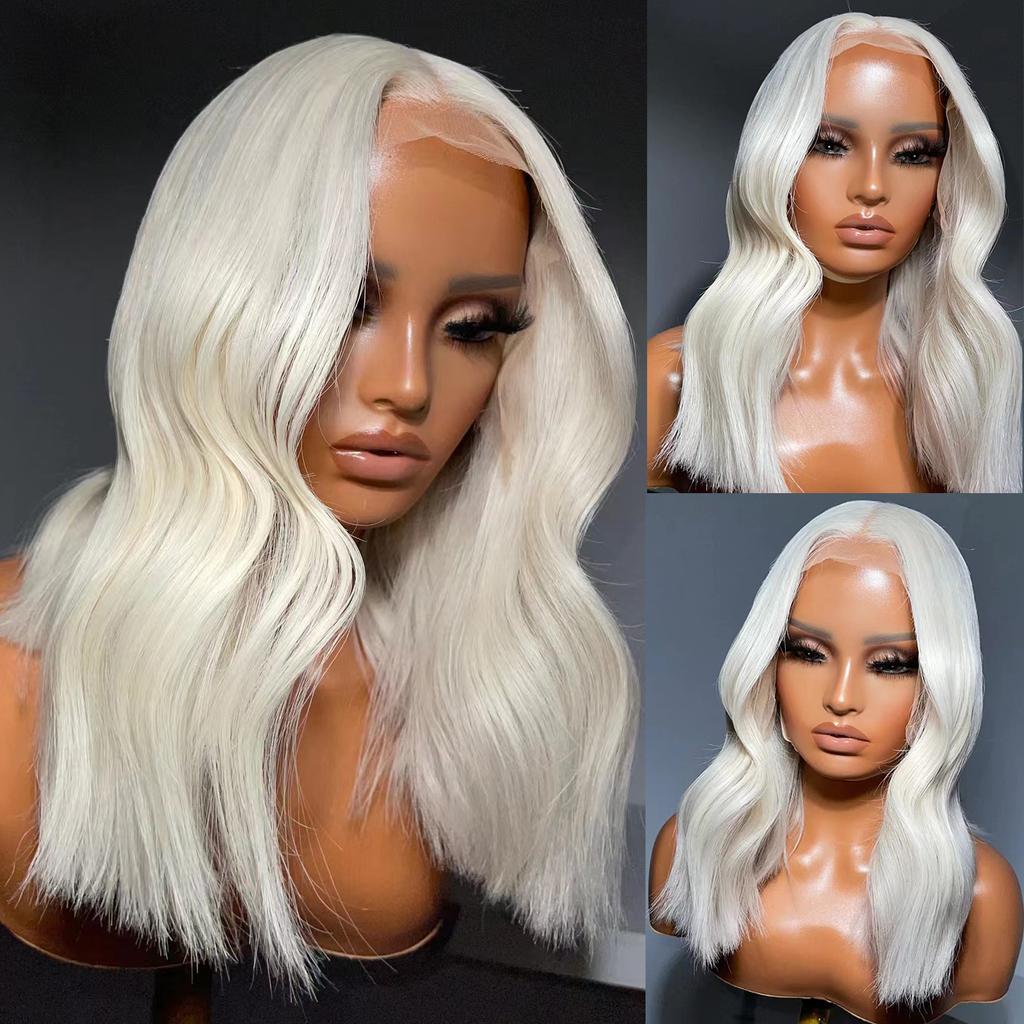 AIMEYA Platinum Blonde Bob Wigs for Black women Heat Resistant Short Wave Lace Front Wig Synthetic Hair Daily Use Cosplay Wig