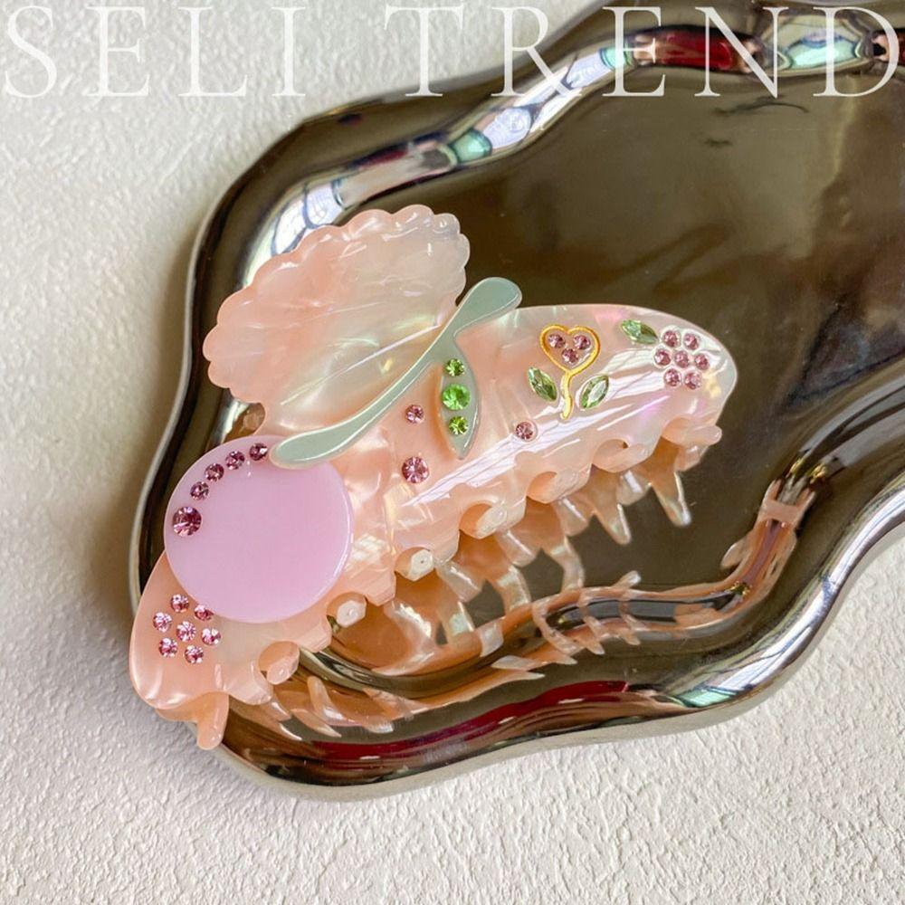 Acetate Flower Hair Claw Cherry Shark Clip Cute Rhinestone Hair Clip Daily
